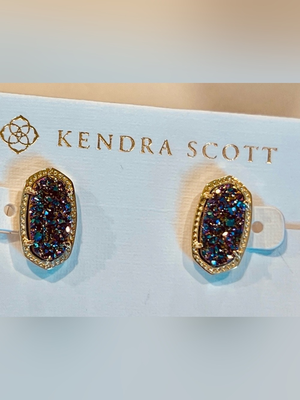 NWT Kendra Scott RARE & Retired Ellie Earrings Multi Colored Drusy Yellow Gold!